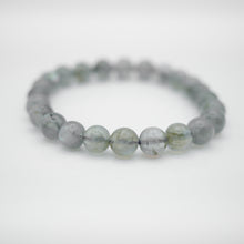 Load image into Gallery viewer, Beautiful Natural Labradorite stone Bracelet with shinny smoky color. Everyone piece is unique. Best gift for your best friend/ BFF, birthday gift, valantine&#39;s day gift and daily wear. 天然拉長石， 每一條都是獨一無二閃藍光幻彩，拉長石能提升愛情運，感壓力及令人平和的力量，最佳的節日禮物，閨蜜禮物，生日及情人節禮物。彈力線設計，可調節長度，簡單易佩搭，適合經常配戴。
