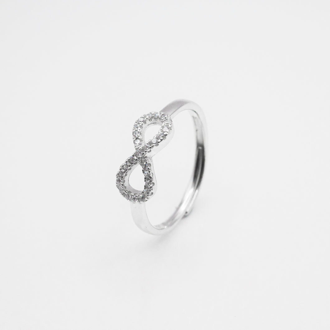 925 純銀無限密鑲水晶開口戒指，尺寸可調整。生日最佳禮物，畢業禮物，時尚設計，流行風格，母親節，週年紀念驚喜。 。