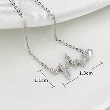 Load image into Gallery viewer, Size of Elegant and beautiful sterling silver Heartbeat necklace which is classic, forever which is perfectly match with your daily mix and match dressing. Best gift for new year, mother&#39;s day, BFF, birthday and valentine&#39;s day present. 925 純銀怦然心動鎖骨鏈配閃亮釘鑲閃亮水鑽

