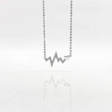 Load image into Gallery viewer, Elegant and beautiful sterling silver Heartbeat necklace which is classic, forever which is perfectly match with your daily mix and match dressing. Best gift for new year, mother&#39;s day, BFF, birthday and valentine&#39;s day present. 925 純銀怦然心動鎖骨鏈配閃亮釘鑲閃亮水鑽，適合告白禮物，紀念日禮物，甜蜜浪漫約會搭配
