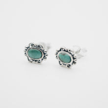 Load image into Gallery viewer, Beautiful 925 sterling silver natural turquoise earrings with Hypoallergenic earrings post.special day gift, simple design for daily wearing, meaningful gift,best gift for birthday, anniversary surprise,Valentine&#39;s Day and BFF. 925 純銀天然綠松石耳環（弧面切割）配抗敏感耳針，復古抹黑設計，獨特氣質，適合出席重要場合，適合姊妹聚會，適合生日送禮、周年紀念，或母親節禮物。
